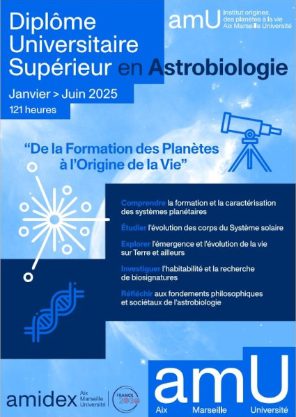 Affiche du diplôme universitaire supérieur (DESU) en astrobiologie – Aix-Marseille Université