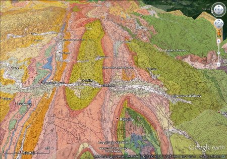 Géologie du synclinal de Lavelanet, image 3D (vue basculée)