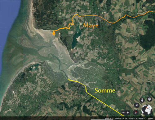Localisation des deux fleuves se jetant dans la mer en Baie de Somme