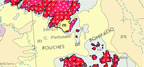 Les bouches de Bonifacio sur la carte géologique de France au 1/1 000 000