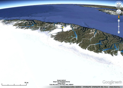 Localisation du fjord précédent sur la côte Ouest du Groenland