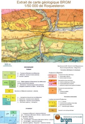 Extrait de la carte géologique de Roquestéron (BRGM 1/50 000)