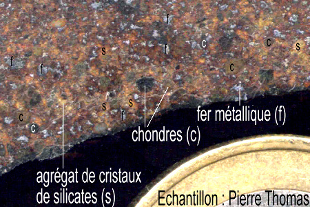 Détail de la chondrite ordinaire présentée, image interpétée