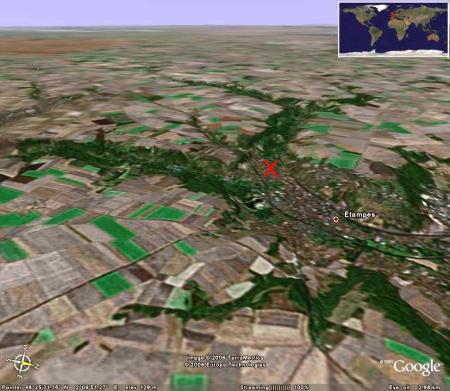 Vue aérienne oblique 3D de la région d'Étampes