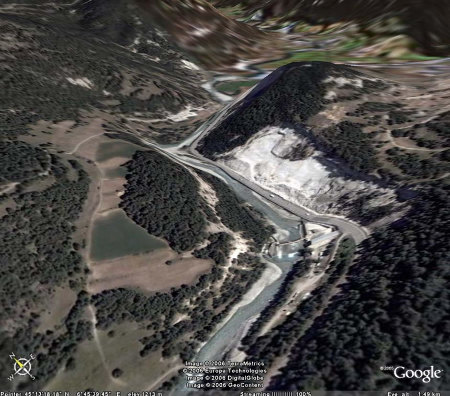 Vue Google Earth (3D haute résolution) de cet affleurement, Bramans (73)