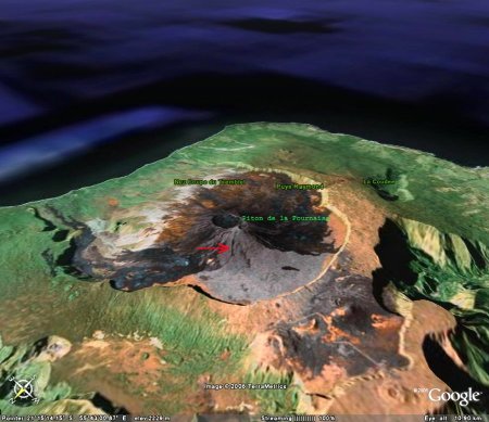 Vue générale Google Earth du massif du Piton de la Fournaise