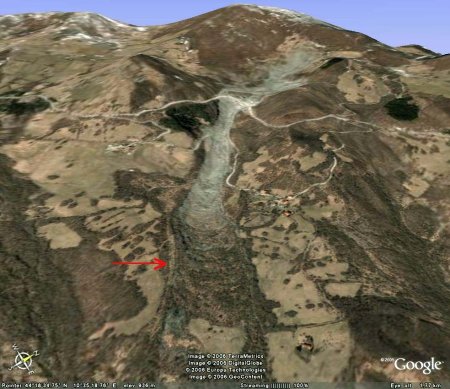 Vue oblique Google Earth du glissement de Il Sasso - Sassatella (Italie)
