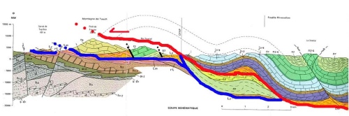 Interprétation structurale rapide de la coupe géologique extraite de la légende de la carte BRGM de Tuchan (1/50 000)