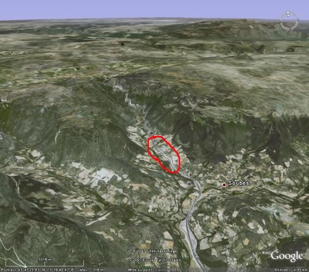 Localisation Google Earth de la région de l'affleurement (Lodève, 34)