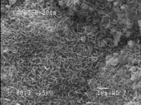 Surface recouverte d'un tapis continu de plaquettes d'oxydes de fer plus ou moins enchevêtrées