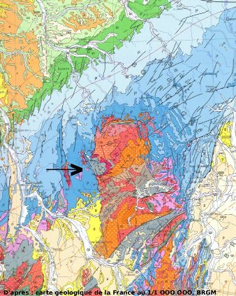 Extrait de la carte géologique BRGM au 1/1 000 000 montrant le Morvan dans son ensemble