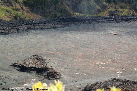 Réseau pseudo-hexagonal de fractures à la surface de l'ancien lac de lave du Kilauea Iki Crater (Hawaii), vu de Pu'u Pua'i Overlook (état en juin 2007)