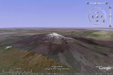 Image Google Earth de l'Etna, volcan bouclier sicilien
