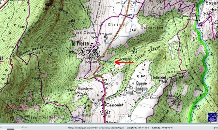 Localisation de la Fontaine Ardente sur carte IGN, Hameau de La Pierre, le Gua, Isère