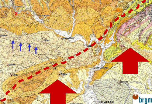 Carte géologique BRGM/Google Earth du secteur de Minerve – La Caunette (Hérault)