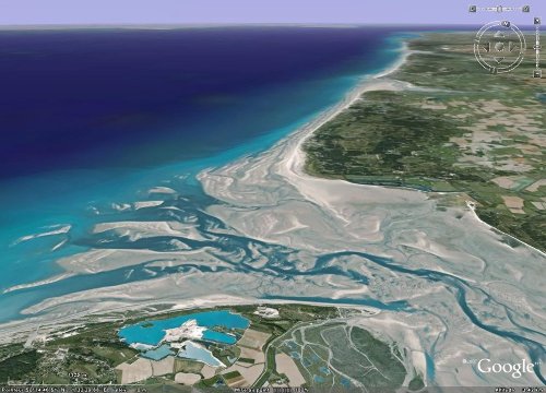 Vue Google Earth de la baie de Somme à marée basse