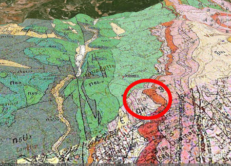 Cadre géologique du gisement (ovale rouge) où a été trouvé le colibri d'âge oligocène, bassin d'Apt
