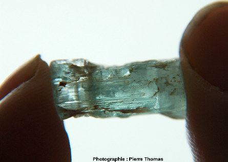 Cristal de béryl quasi-transparent et bleu pâle : une aigue-marine