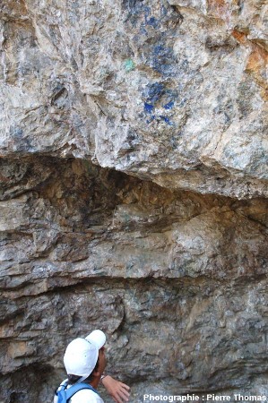 Vue d'ensemble d'une paroi d'une ancienne excavation, paroi parallèle à un filon de barytine, secteur minier de Padern/Montgaillard