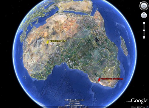 Localisation des granites de l'Aïr (Niger) et du Brandsberg (Namibie)
