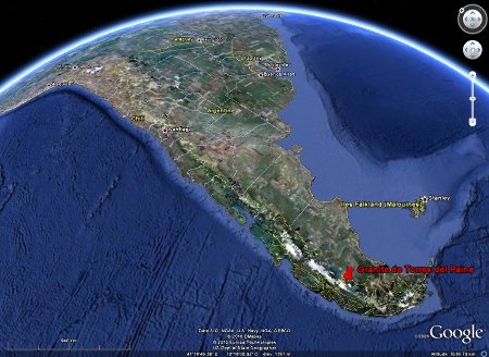 Localisation du granite de Torres del Paine dans les Andes chilienne de Patagonie du Sud