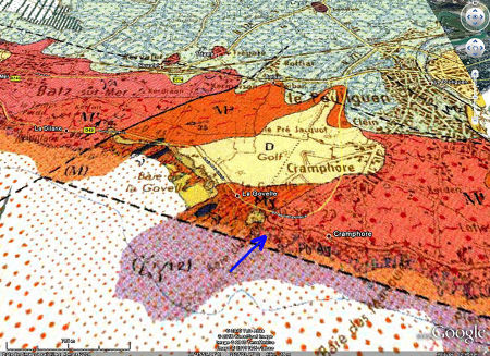 Localisation des affleurements de migmatites du Poulingen (Loire Atlantique) sur carte géologique