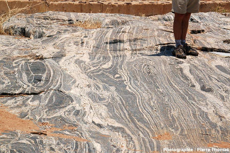 Migmatites micro-plissées dans le lit de la Sand River, Afrique du Sud.