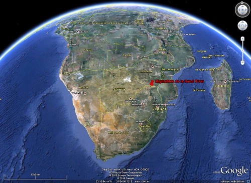 Localisation des dalles migmatitiques de la Sand River, Afrique du Sud