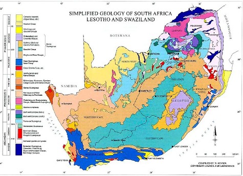 Situation du Witwatersrand sur une carte géologique simplifiée de l'Afrique du Sud