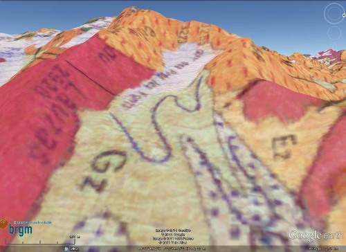 Carte géologique du BRGM : Pic de Prés les Fonts (3358 m) et crête du Lauzas