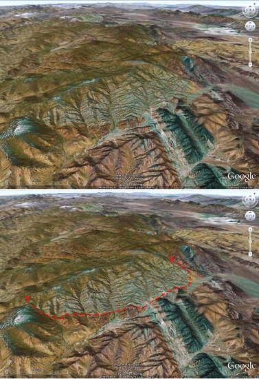 Image brute et interprétée de l'intrusion granitique observée dans l'Altaï mongol