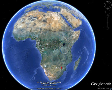 Localisation de de l'inselberg granitique des Three Sisters, Afrique du Sud, sur une image globale du continent africain