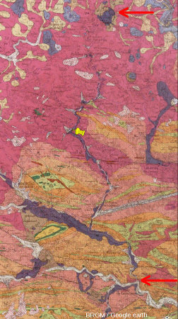 Extrait de la carte géologique Burzet au 1/50 000 montrant la totalité de la coulée du Ray Pic