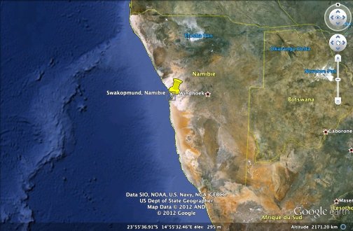 Localisation de la ville de Swakopmund en Namibie