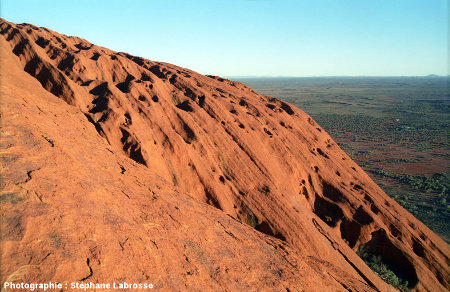 Les taffonis de la face NO d'Uluru, en montant sur cette face