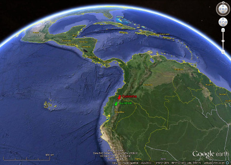 Localisation des caldeiras de Cuicocha et du Quilotoa (Équateur) dans la Cordillère des Andes équatoriales