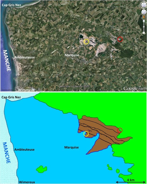 Vue et carte géologique simplifiée du Nord du Boulonnais (Pas de Calais)