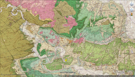 Carte géologique de la région de la cascade du Sautadet (punaise jaune)