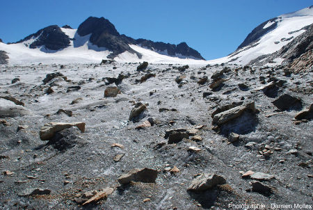 La surface du glacier de Saint Sorlin près de sa rive gauche