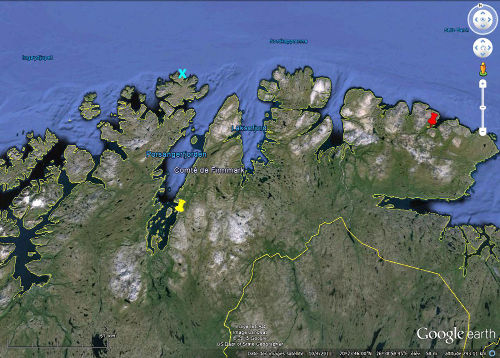 Localisation des plages soulevées de Porsanger / Borselv et de Batsfjord, au Nord de la Scandinavie