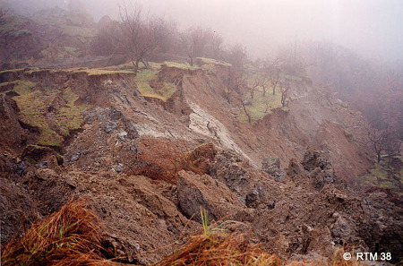 Zone d'arrachement et parties amont du glissement de terrain de la Salle en Beaumont, 8 janvier 1994