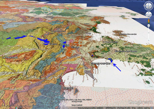 Carte géologique avec les coulées de basalte de la région de Toulon (Var)