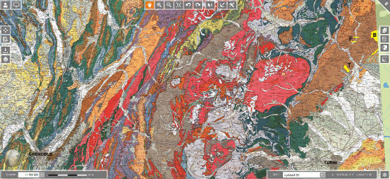 Extrait des cartes géologiques de Lyon et d'Annecy 1/250 000