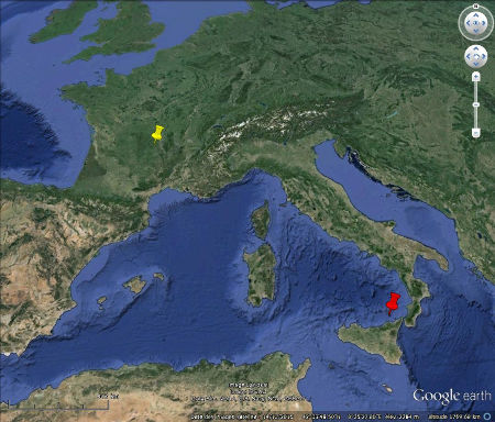 Localisation du Vulcano (Italie) et du Puy de Sancy (France)