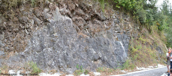 Contact entre une coulée de pillow-lavas et sa semelle bréchique, Eibar (Pays Basque espagnol)