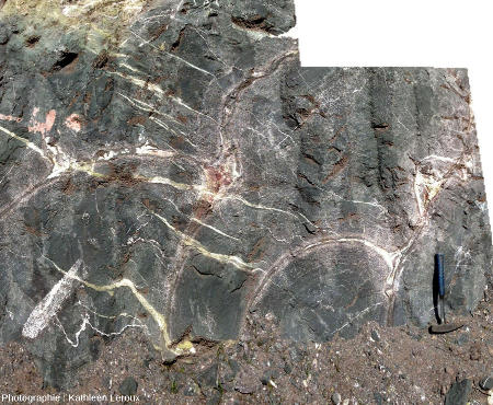 Zoom sur le centre de l'affleurement à pillow-lavas d'Eibar, en avril 2013