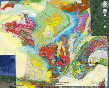 Localisation du diapir de Lazer sur la carte géologique de France au 1/1 000 000