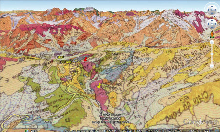 Vue en carte géologique du flanc Nord du Col du Galibier (Savoie)