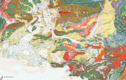 Carte géologique régionale au 1/250 000 montrant la localisation de Mormoiron, Vaucluse