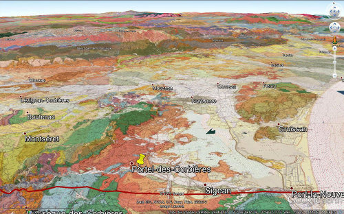 Carte géologique 3D du secteur de Portel-des-Corbières (punaise jaune)